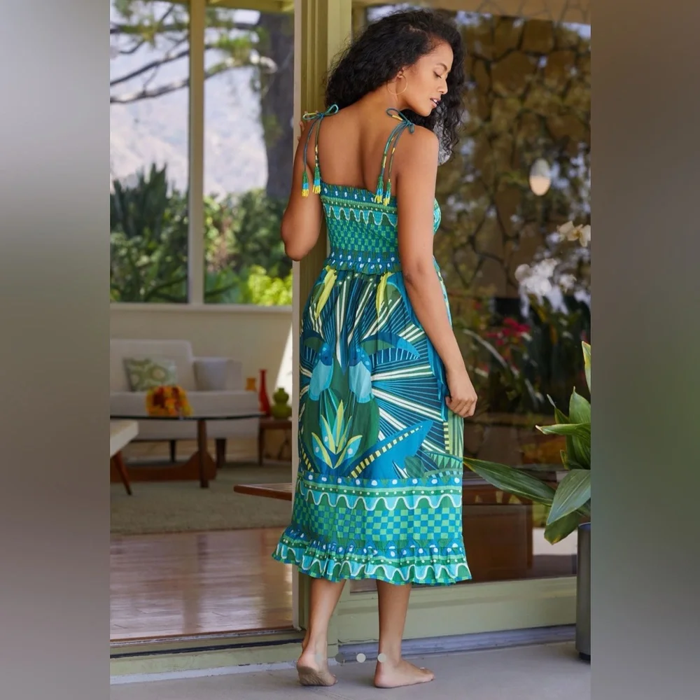 FARM Rio Green & Teal Tropical Midi Dress - Picture 2 of 9